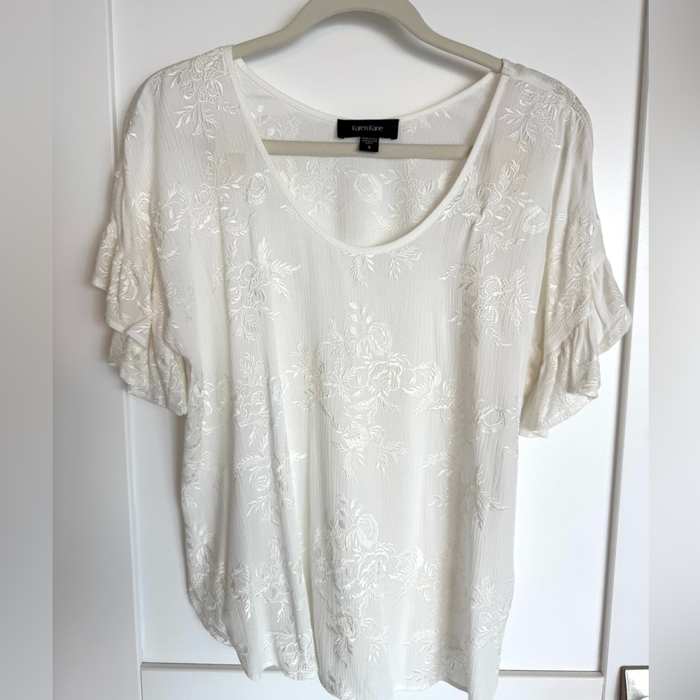Karen Kane Ivory Embroidered Top